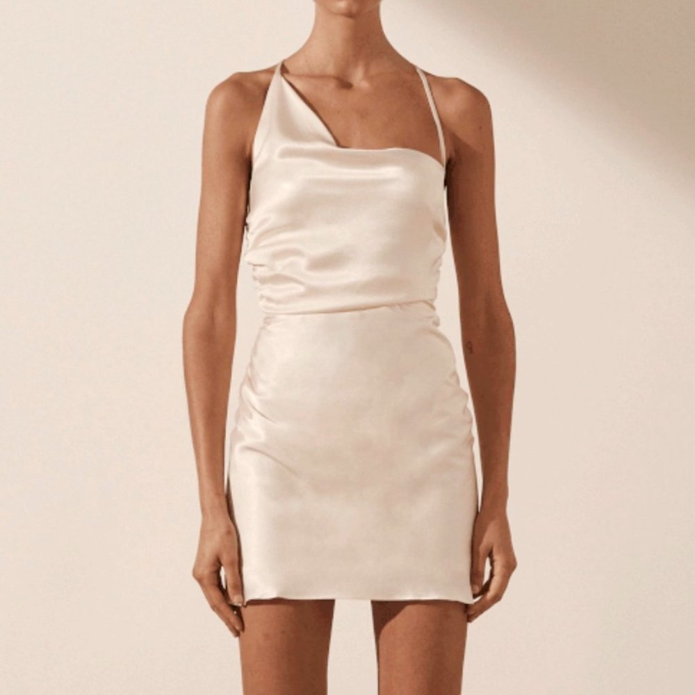 NWT Shona Joy La Lune ASYMMETRICAL BIAS COWL MINI DRESS - CREAM size 2